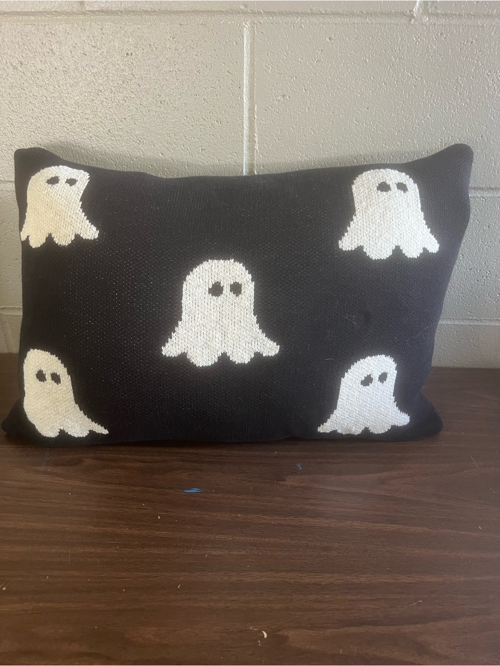 Black Ghost Pattern Holiday Throw Pillow - Brand Unbranded